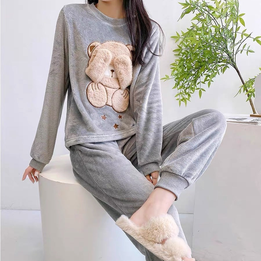 Winter Pajamas Flannel Thickened Warm Two-piece Suit - Berlure