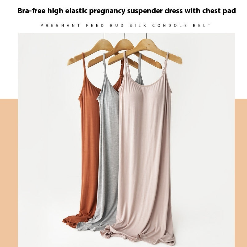 Plus Size Loose Lengthened Plus-sized Maternity Dress Sling Bottoming Shirt With Chest Pad - Berlure