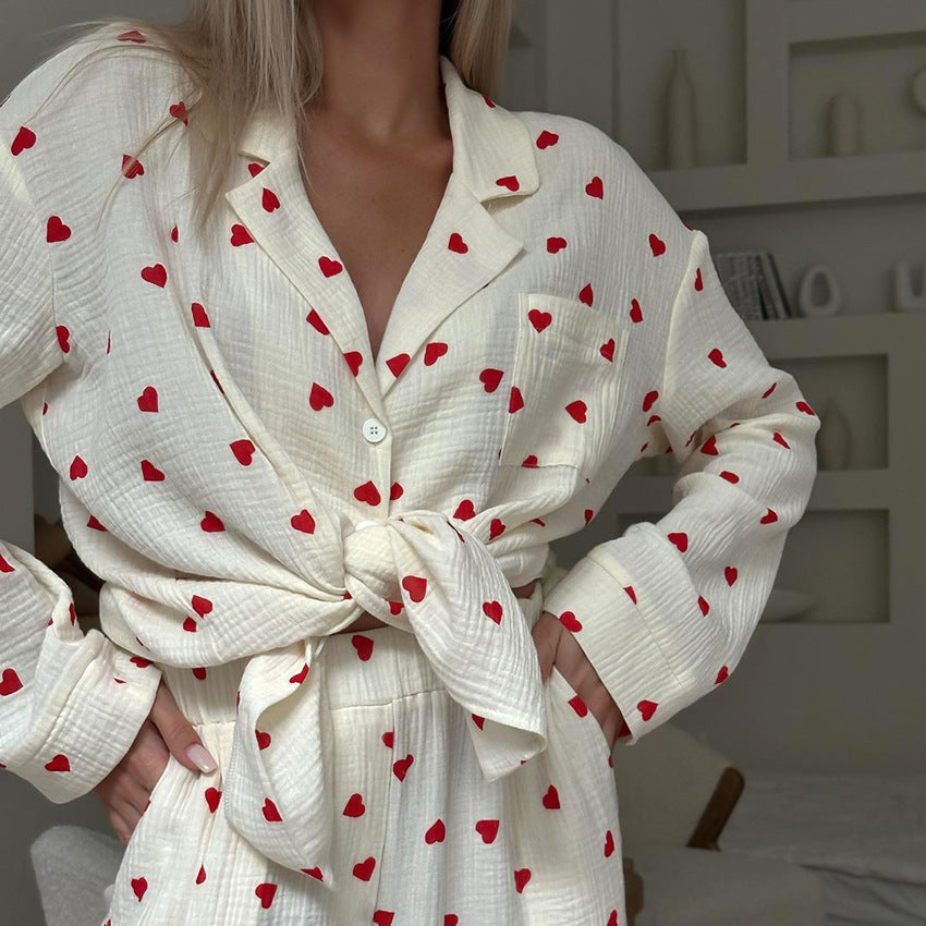 European And American Pure Cotton Heart Printing Ladies' Homewear Loose - Berlure