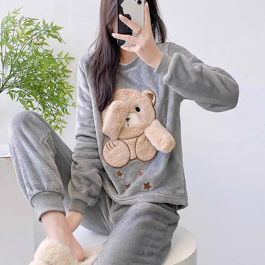 Winter Pajamas Flannel Thickened Warm Two-piece Suit - Berlure