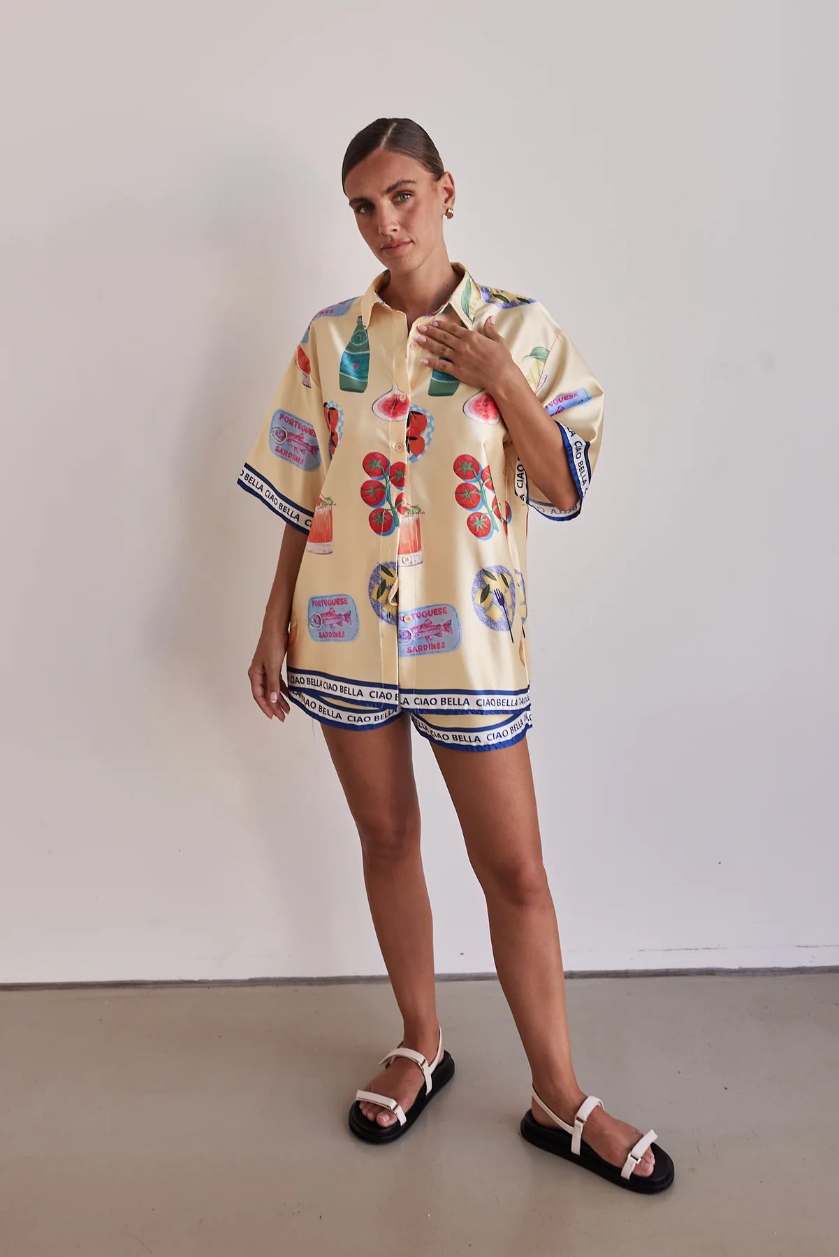Casual Homewear Cartoon Lapel Cardigan Short Sleeve Shorts Suit - Berlure