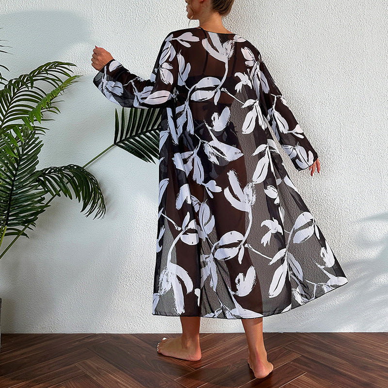 New Bikini Three-piece Women's Swimsuit Black And White Printed Swimming - Berlure