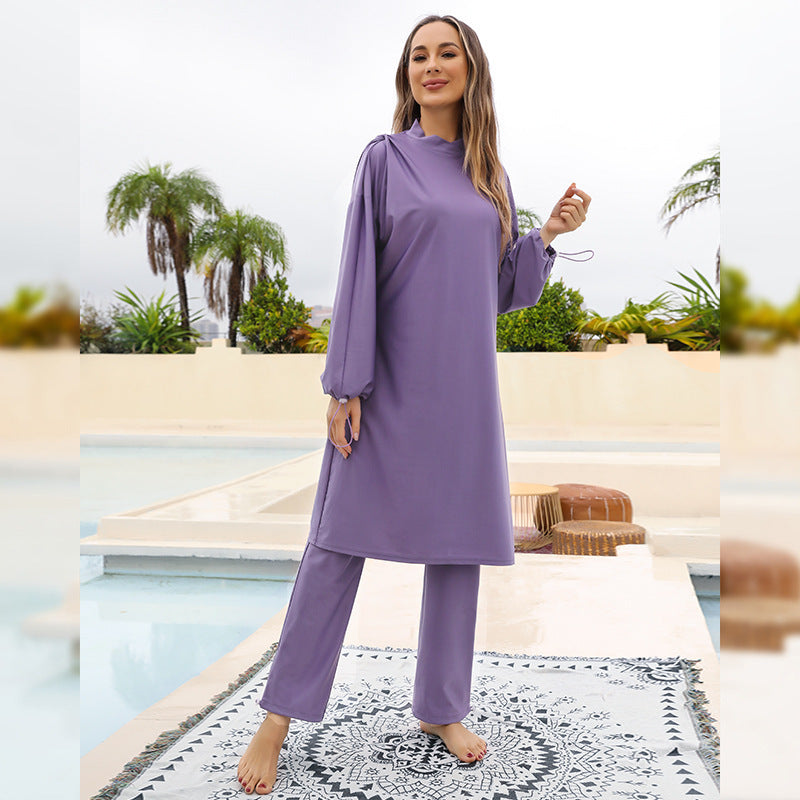 Muslim Fully Surrounded Cover Diving Surfing Conservative Swimwear Three-piece Set - Berlure