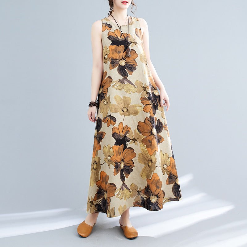 Bohemian Maternity Maxi Dress Sleeveless Round Neck | Maternity wear | Berlure