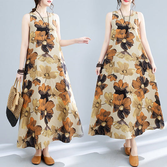 Bohemian Maternity Maxi Dress Sleeveless Round Neck | Maternity wear | Berlure