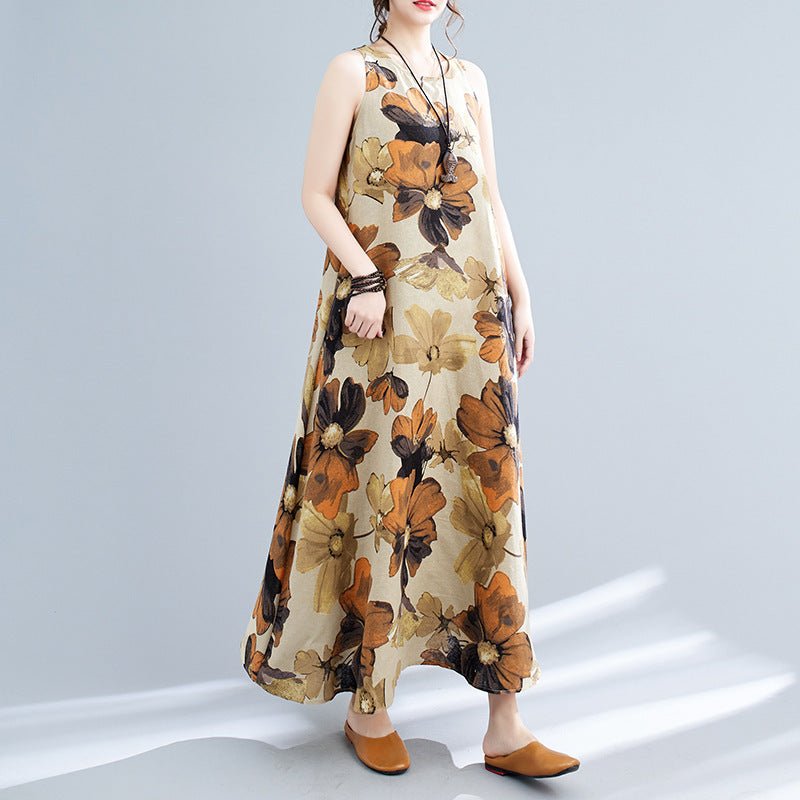 Bohemian Maternity Maxi Dress Sleeveless Round Neck | Maternity wear | Berlure