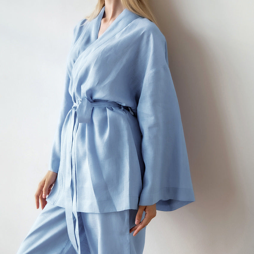 Ladies' Robe Trousers Casual Cotton And Linen Suit Homewear Outerwear - Berlure