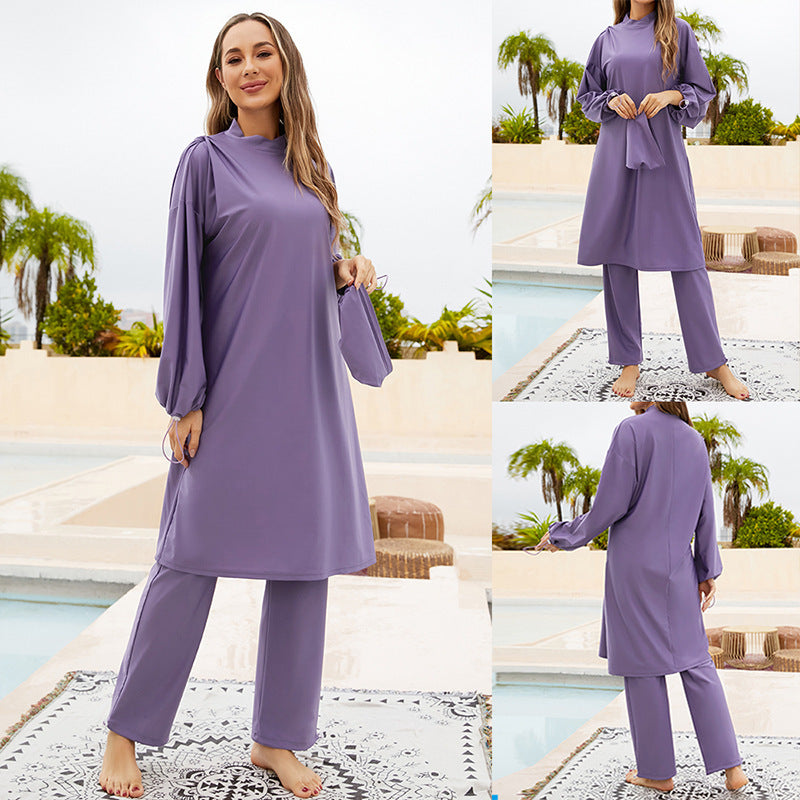 Muslim Fully Surrounded Cover Diving Surfing Conservative Swimwear Three-piece Set - Berlure