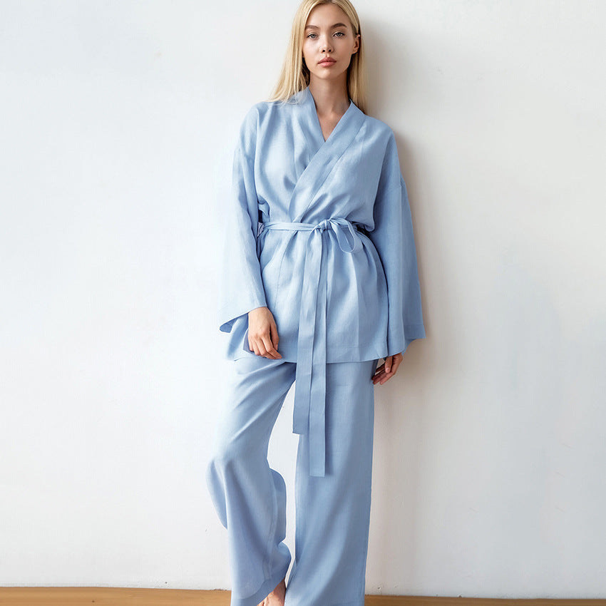 Ladies' Robe Trousers Casual Cotton And Linen Suit Homewear Outerwear - Berlure