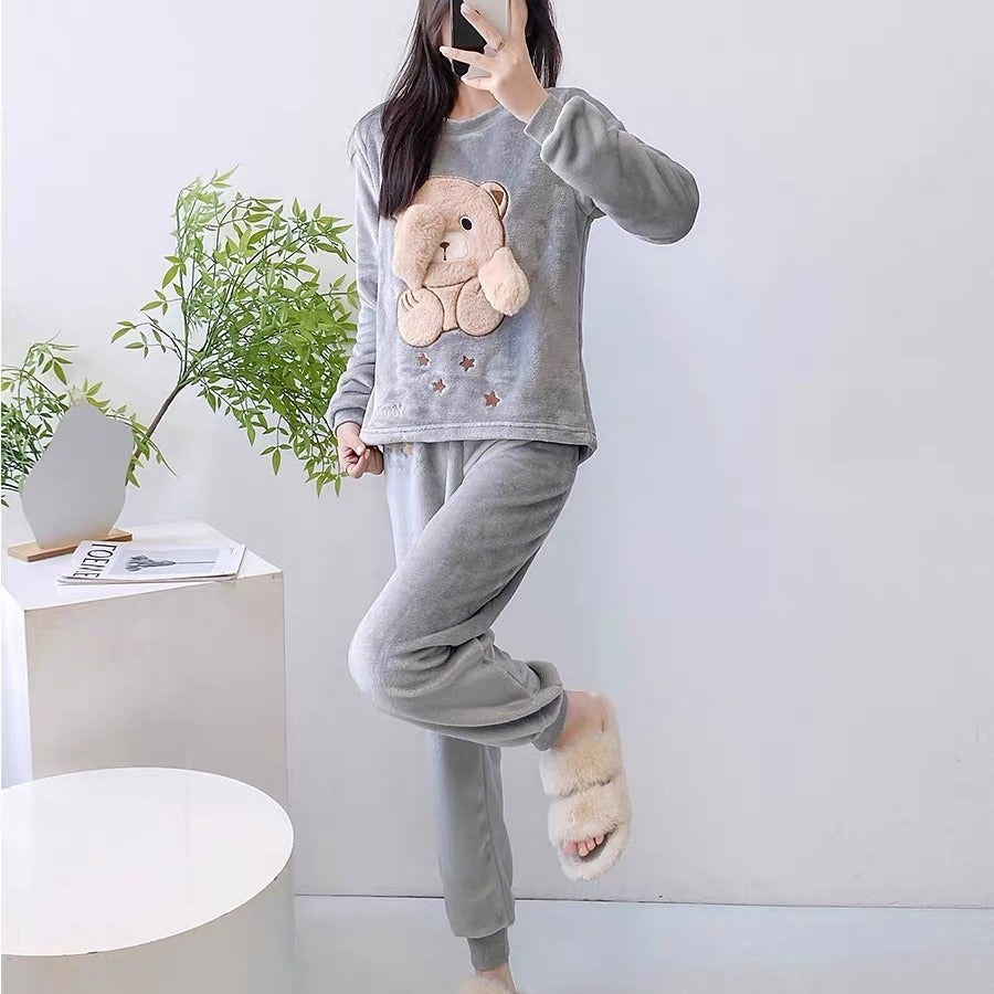 Winter Pajamas Flannel Thickened Warm Two-piece Suit - Berlure