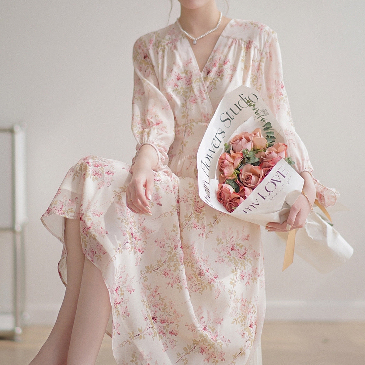 French Silk Loose Maternity Maxi Chiffon Dress - Berlure
