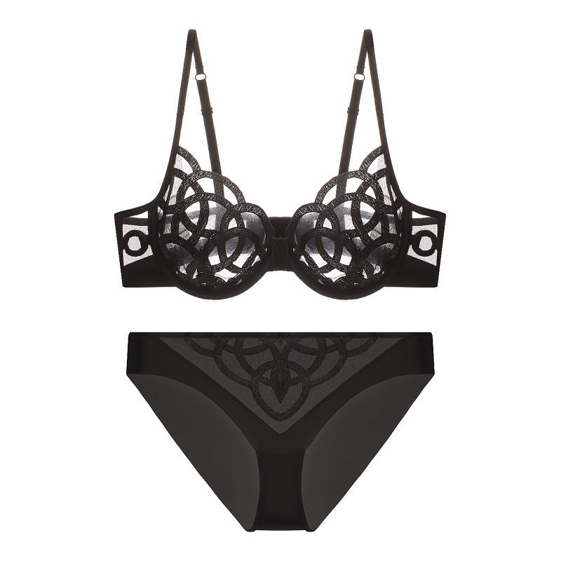 Women's Push Up Bra Ultra-thin Breathable Mesh Embroidery Bra Set - Berlure