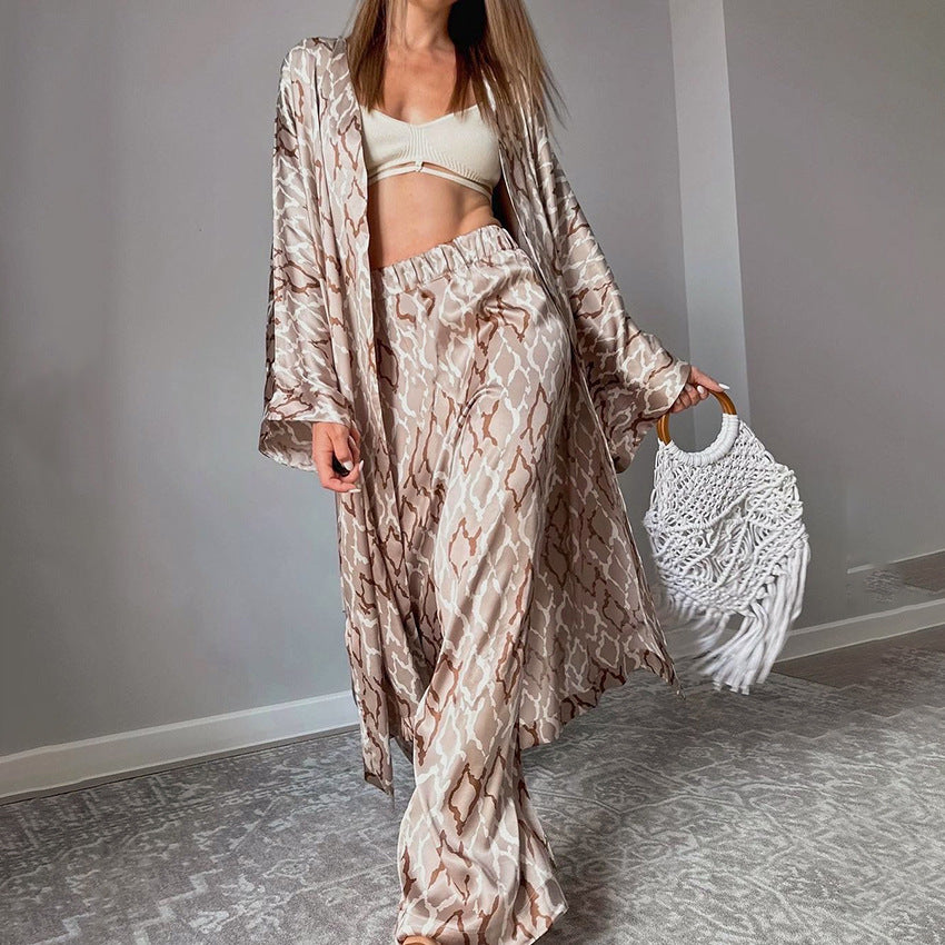 Women's Satin Print Loose Casual Ladies' Homewear - Berlure