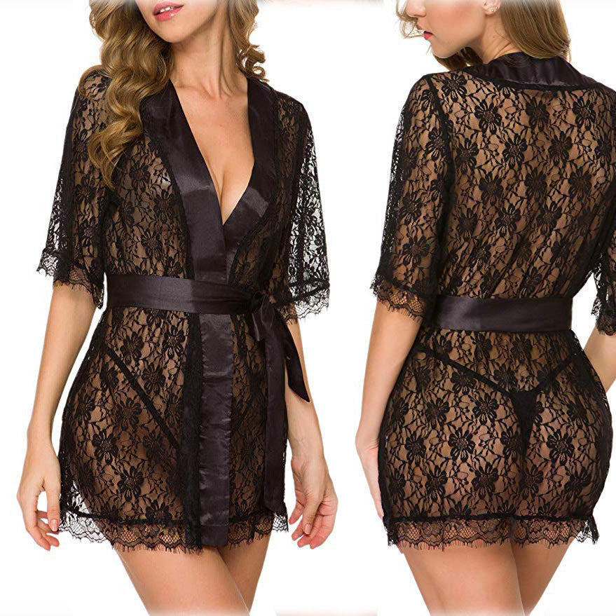 Lingerie Women Lace Hollow-out Robe Suits Pajamas - Berlure