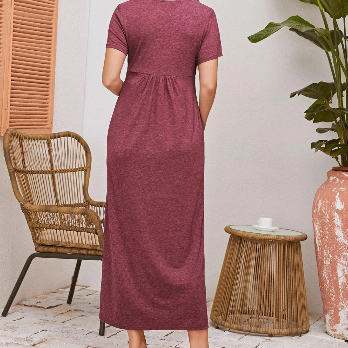 Red Long Skirt Short Sleeve Maternity Dress Breastfeeding Dress - Berlure