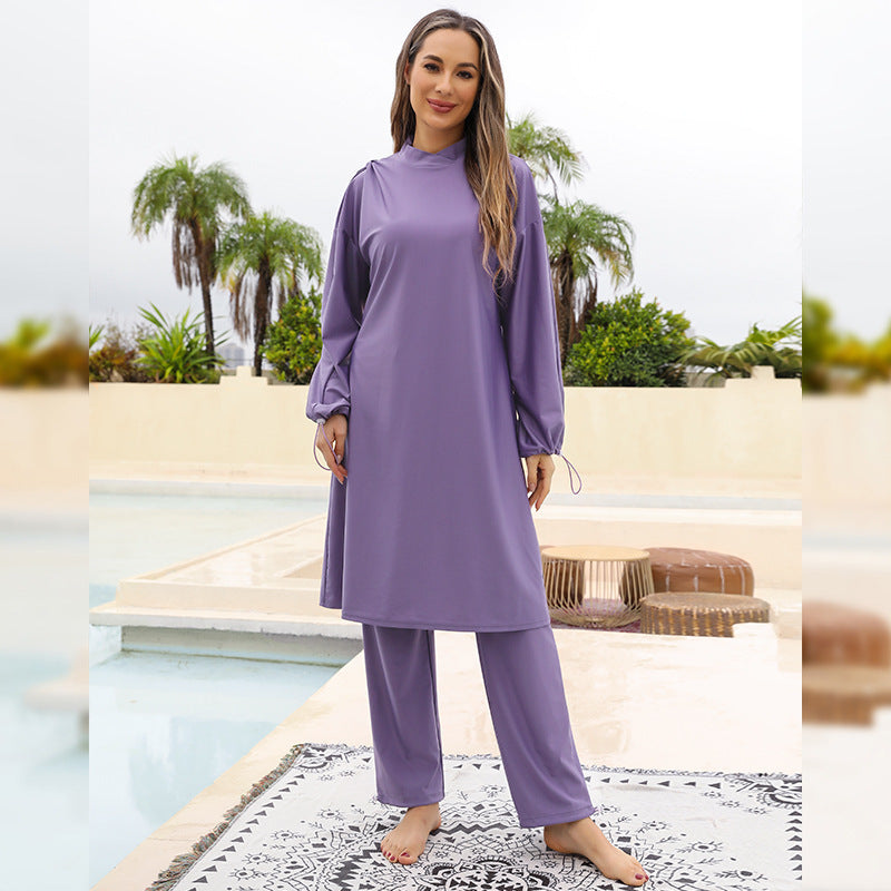 Muslim Fully Surrounded Cover Diving Surfing Conservative Swimwear Three-piece Set - Berlure