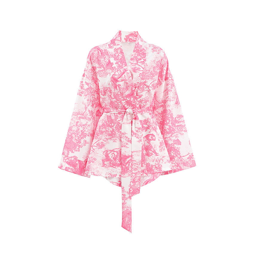 Comfortable Blue Soft Printed Long Sleeve Shorts Pajamas Suit - Berlure