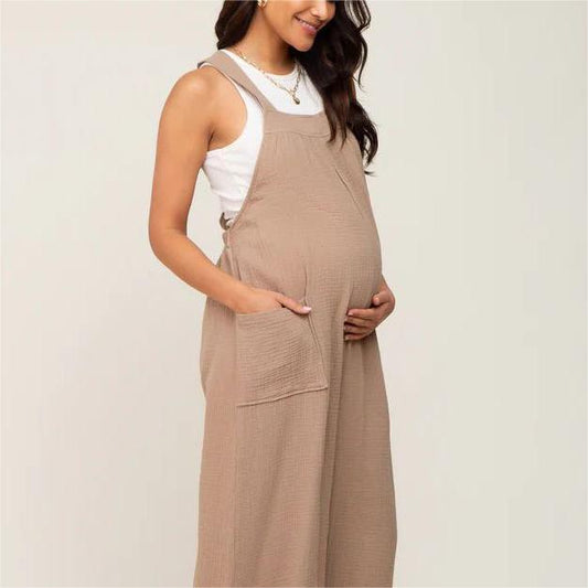 Beige Wide Leg Lace-up Maternity Office wear | Berlure