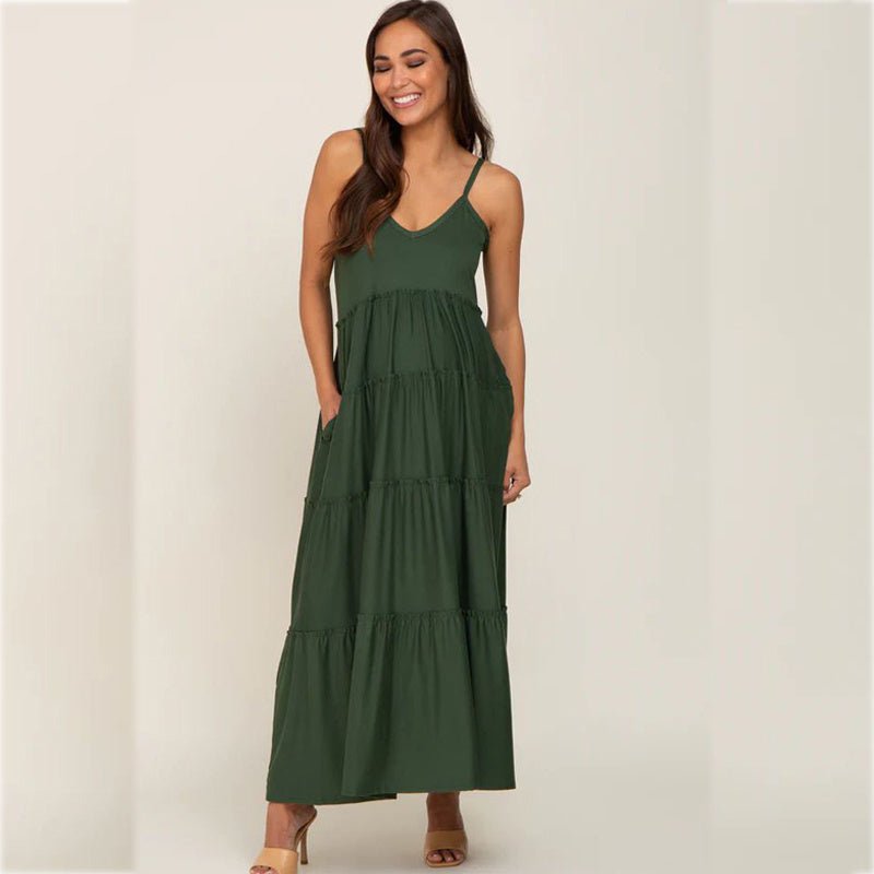 Green Suspenders Ruffled Layered Maternity Dress | Lingerie | Berlure