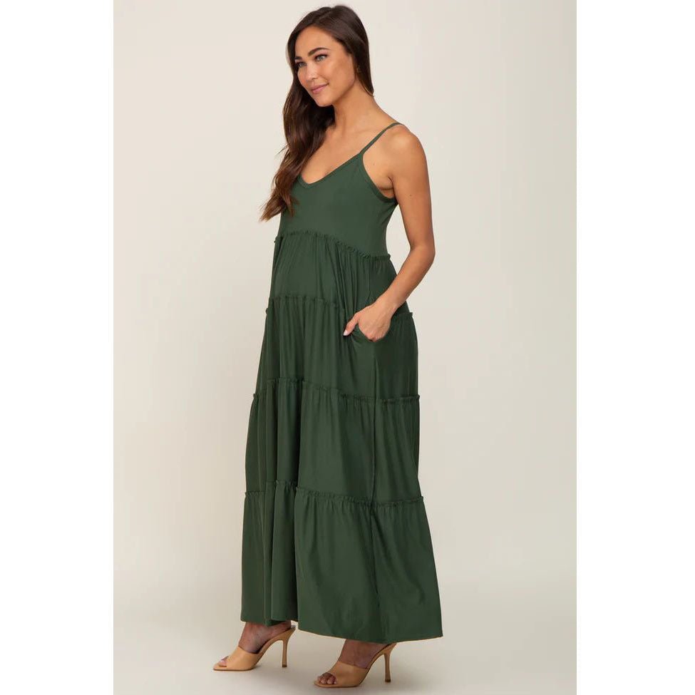 Green Suspenders Ruffled Layered Maternity Dress | Lingerie | Berlure