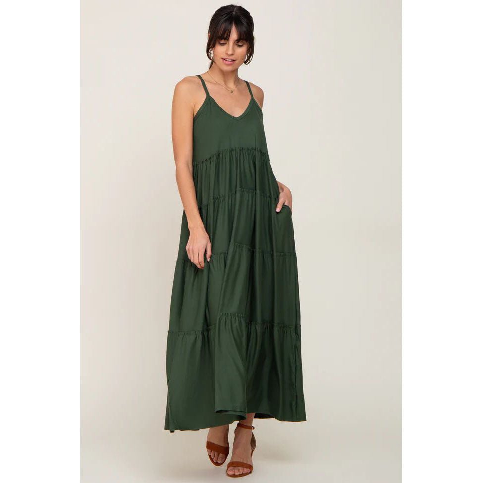 Green Suspenders Ruffled Layered Maternity Dress | Lingerie | Berlure