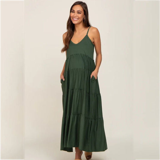Green Suspenders Ruffled Layered Maternity Dress | Lingerie | Berlure