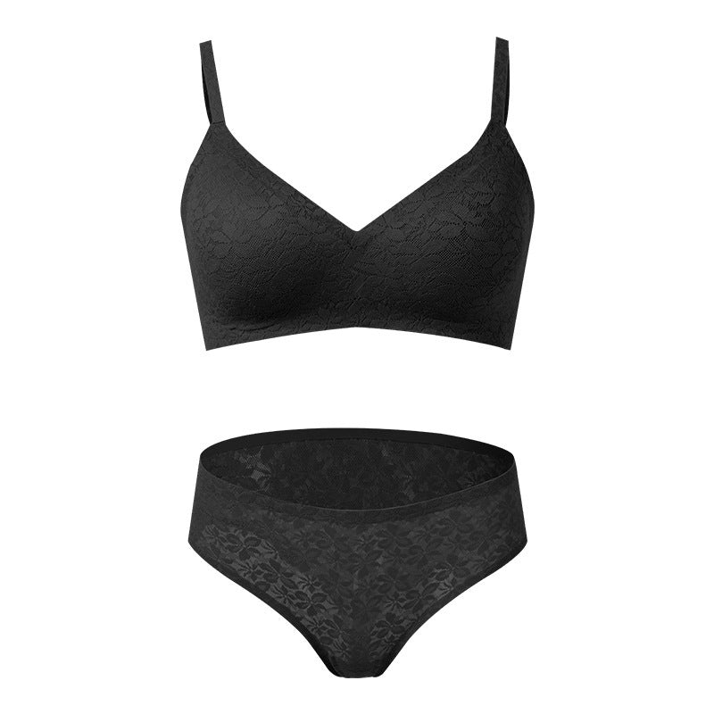 Sexy Lei French Silk Underwear Women's Pure Desire Style Lace Push Up Small Breasts No Steel Ring Bra Panties Set | Lingerie | Berlure