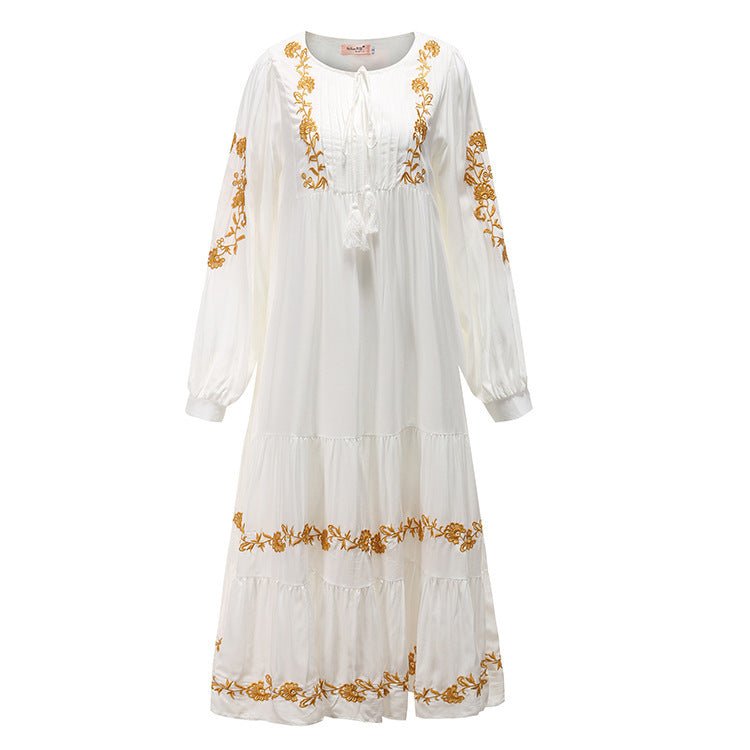 V - neck Embroidered Maternity Long Skirt Dress | Maternity wear | Berlure