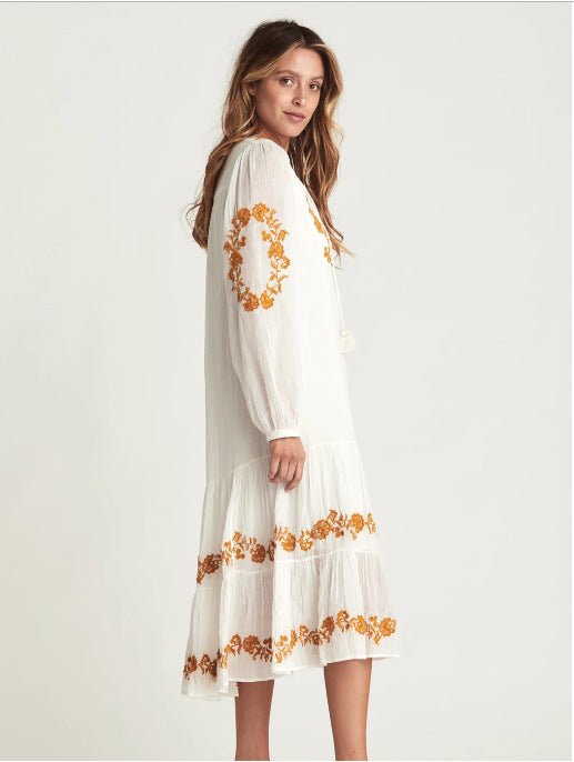 V - neck Embroidered Maternity Long Skirt Dress | Maternity wear | Berlure