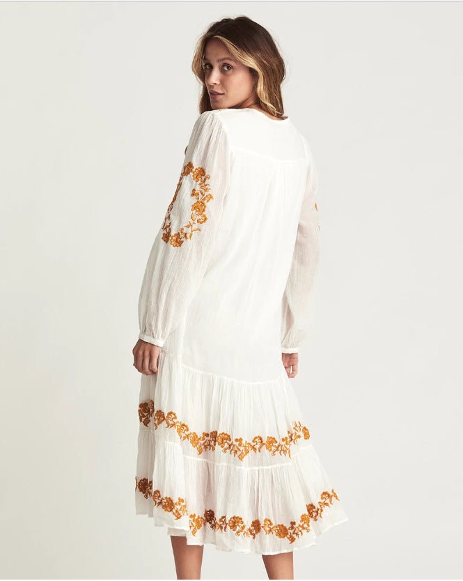 V - neck Embroidered Maternity Long Skirt Dress | Maternity wear | Berlure