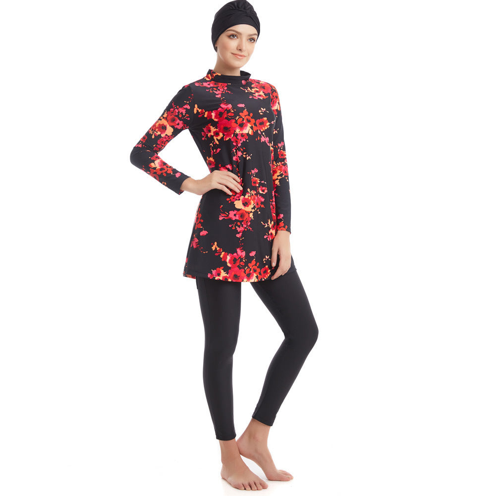 Muslim Swimwear Women Modest Patchwork Hijab Long Sleeves Sport Swimsuit Islamic muslimah Burkinis Wear Bathing Suit - Berlure
