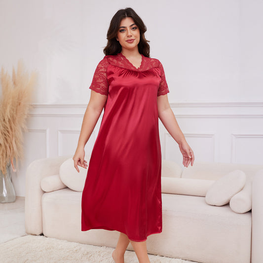 Ice Silk Short Sleeve Nightdress Loose Casual Homewear SQ22094 - Berlure
