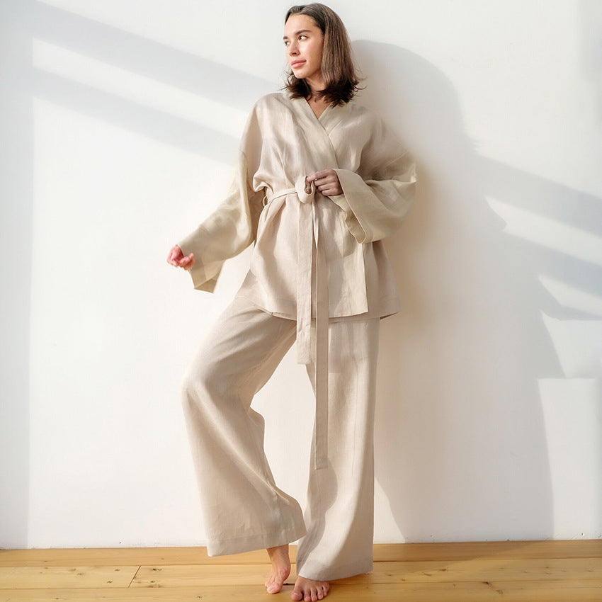 Ladies' Robe Trousers Casual Cotton And Linen Suit Homewear Outerwear - Berlure
