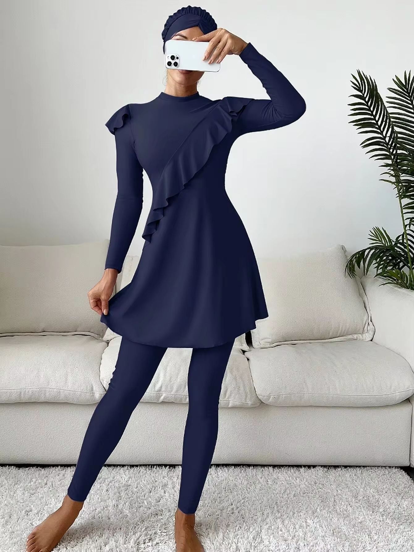 Cross - border Muslim Swimsuit Solid Color Stringy Selvedge Islamic Women Middle East Dubai | Lingerie | Berlure